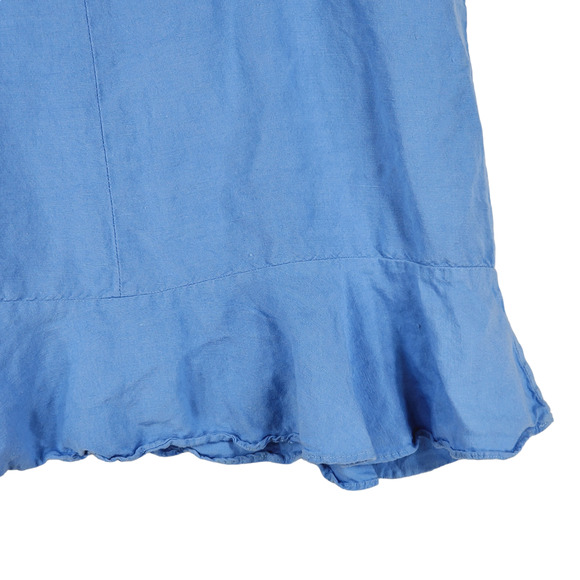 Context Linen Peplum Top Blouse sz M Women Blue Flutter Sleeves Cottage Coastal - Picture 10 of 13